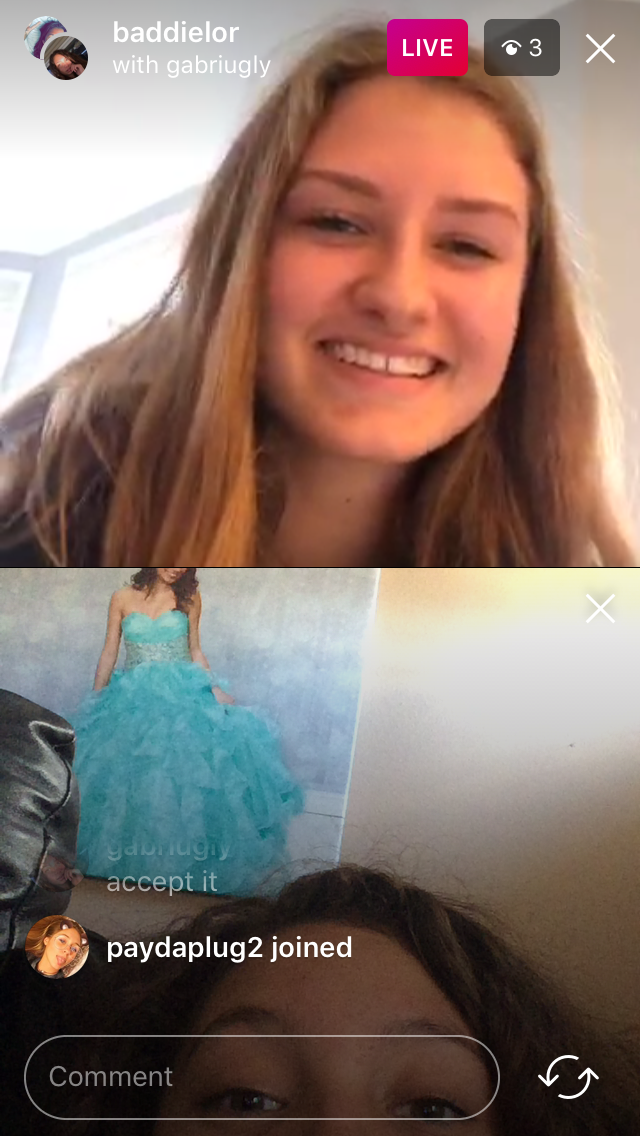 Sophomore Lorelai Chambers (top) and Junior Briana Villigran (bottom) test out the new group livestream feature.