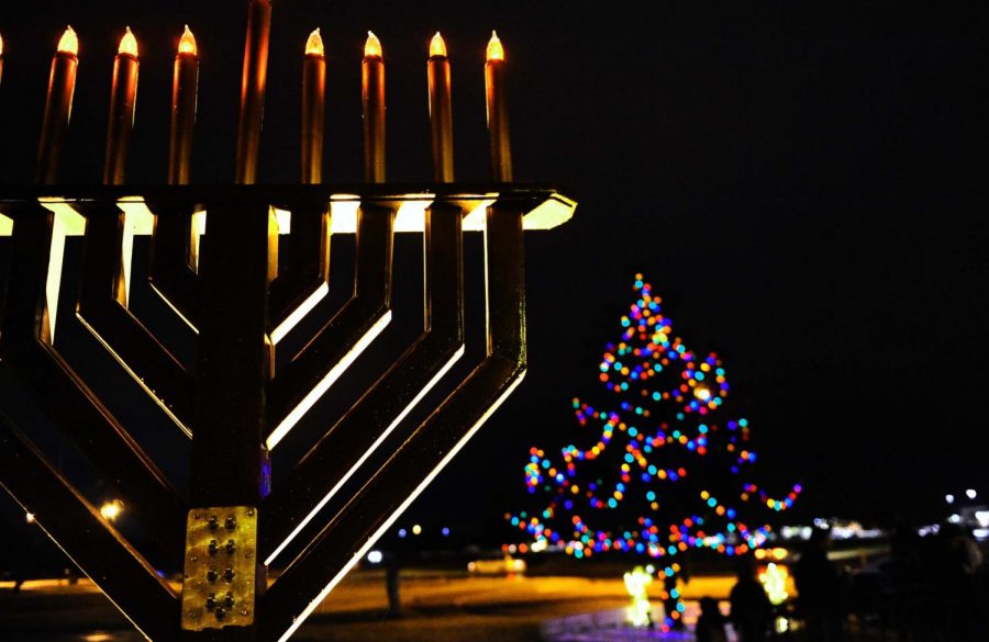 Dyess Air Force Base in Taylor County, Texas displays a menorah and  Christmas tree for the holidays in 2009. 