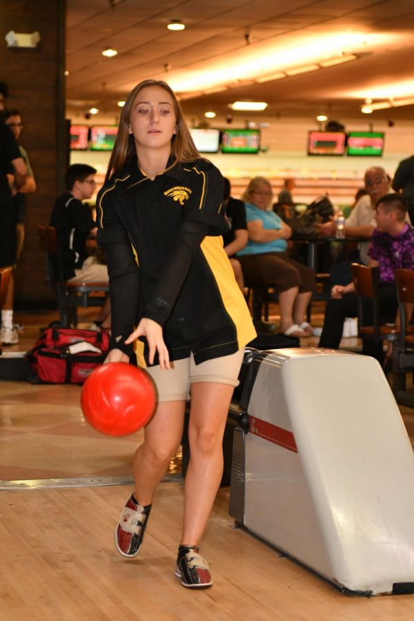 Junior Jada Oleski showcases her bowling skills at Sawgrass Lanes on September 13.