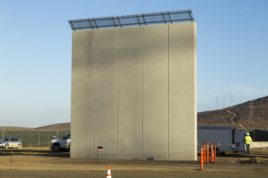 Possible prototypes for the border wall shown in development near the US/Mexico border.